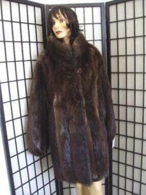 ! MINT NATURAL LONG HAIRED BEAVER FUR COAT JACKET WOMEN WOMAN SIZE 6-8 SMALL